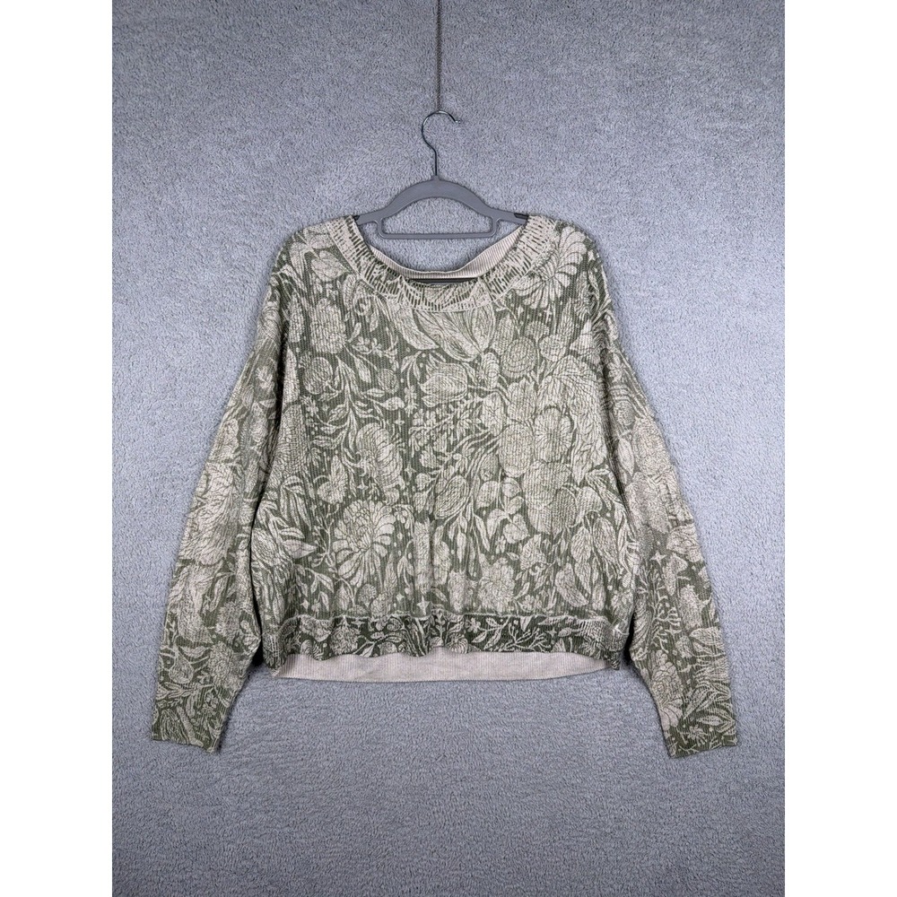 Anthropologie Pilcro Blooming Print Green Beige Floral Sweater Women's Size L